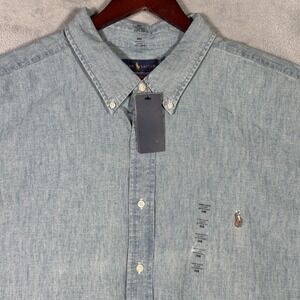 Ralph Lauren Shirt Mens 3XB 3XL Big Blue Chambray Short Sleeve Button Down